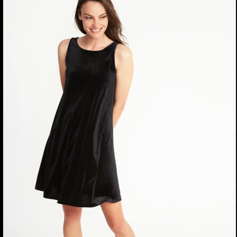 Old Navy Swing Dress Women’s Small Black Velvet Sleeveless Mini Holiday Party